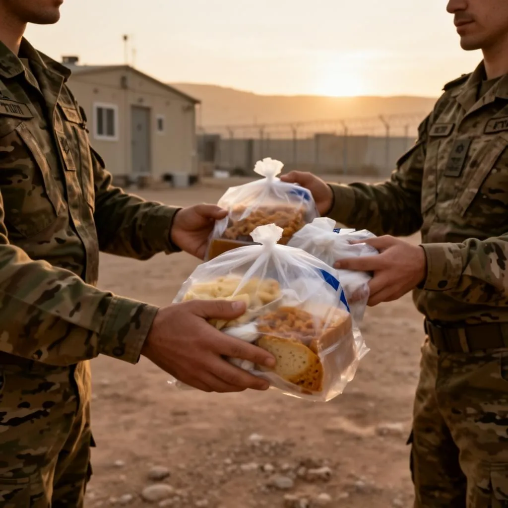 Volunteers distributing meals to soldiers at a northern border base