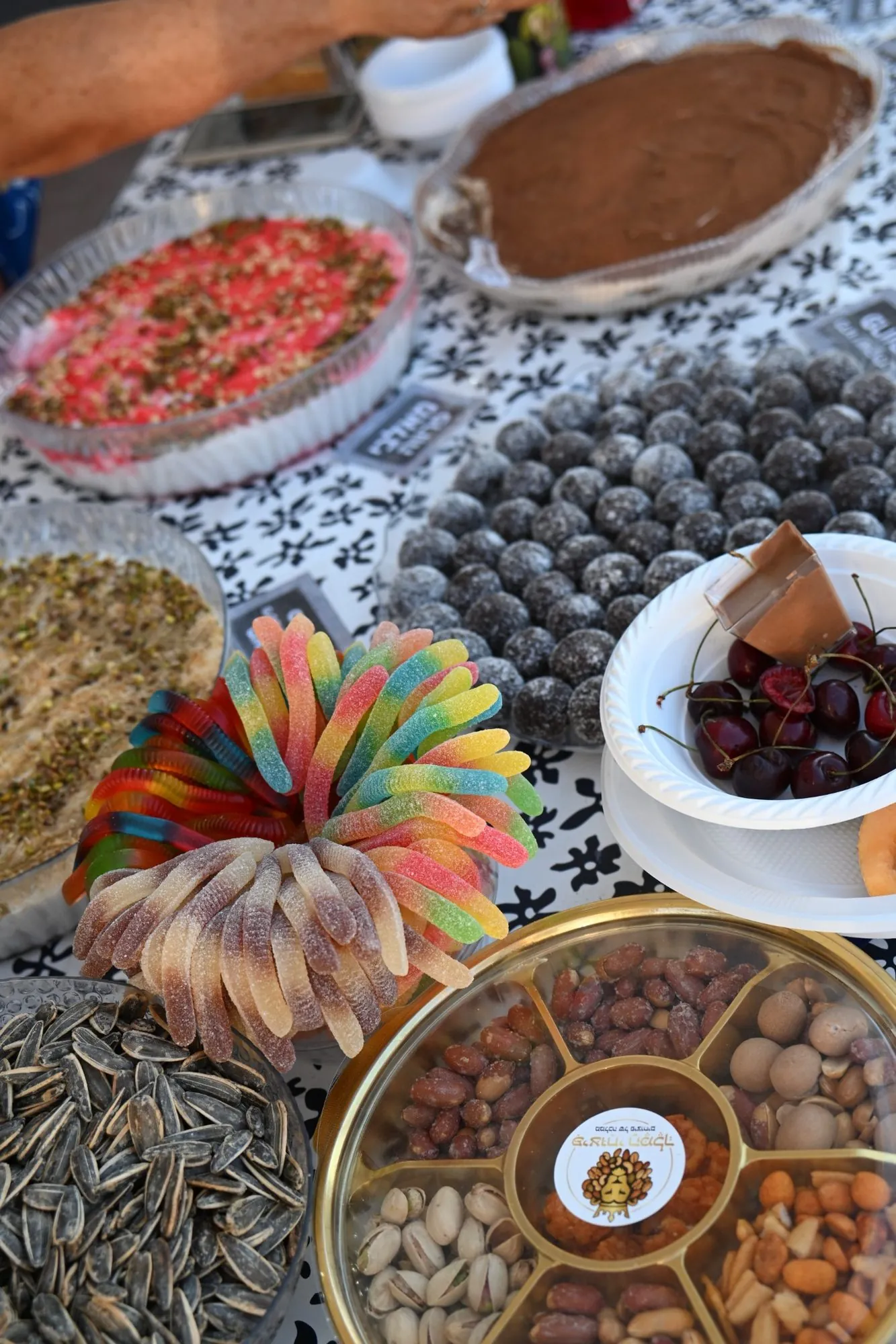 An abundant spread of homemade desserts, nuts and sweets laid out for the soldiers