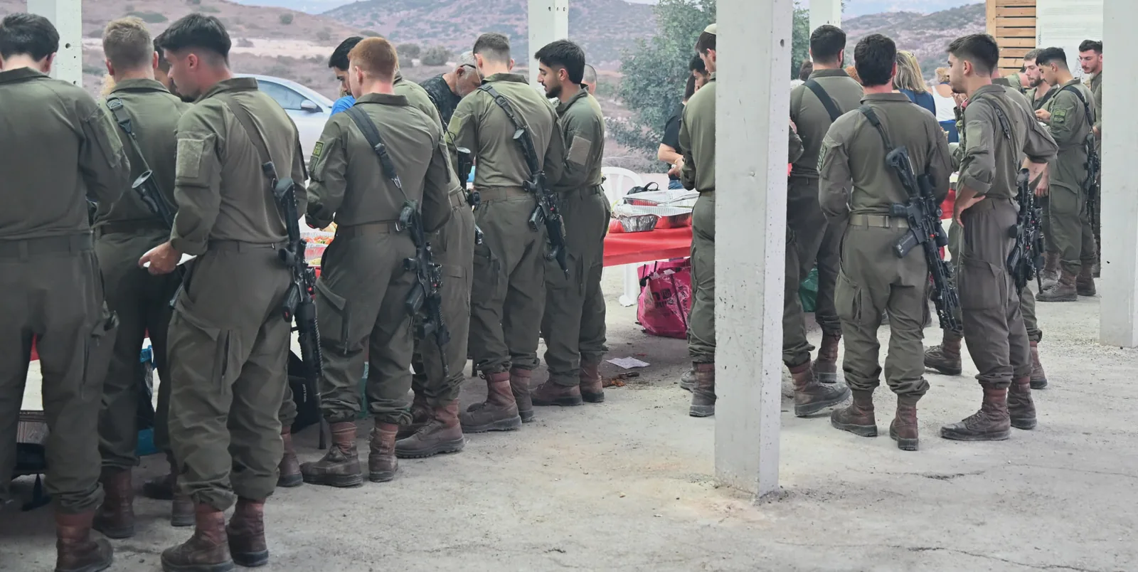 Soldiers waiting in line for the meal